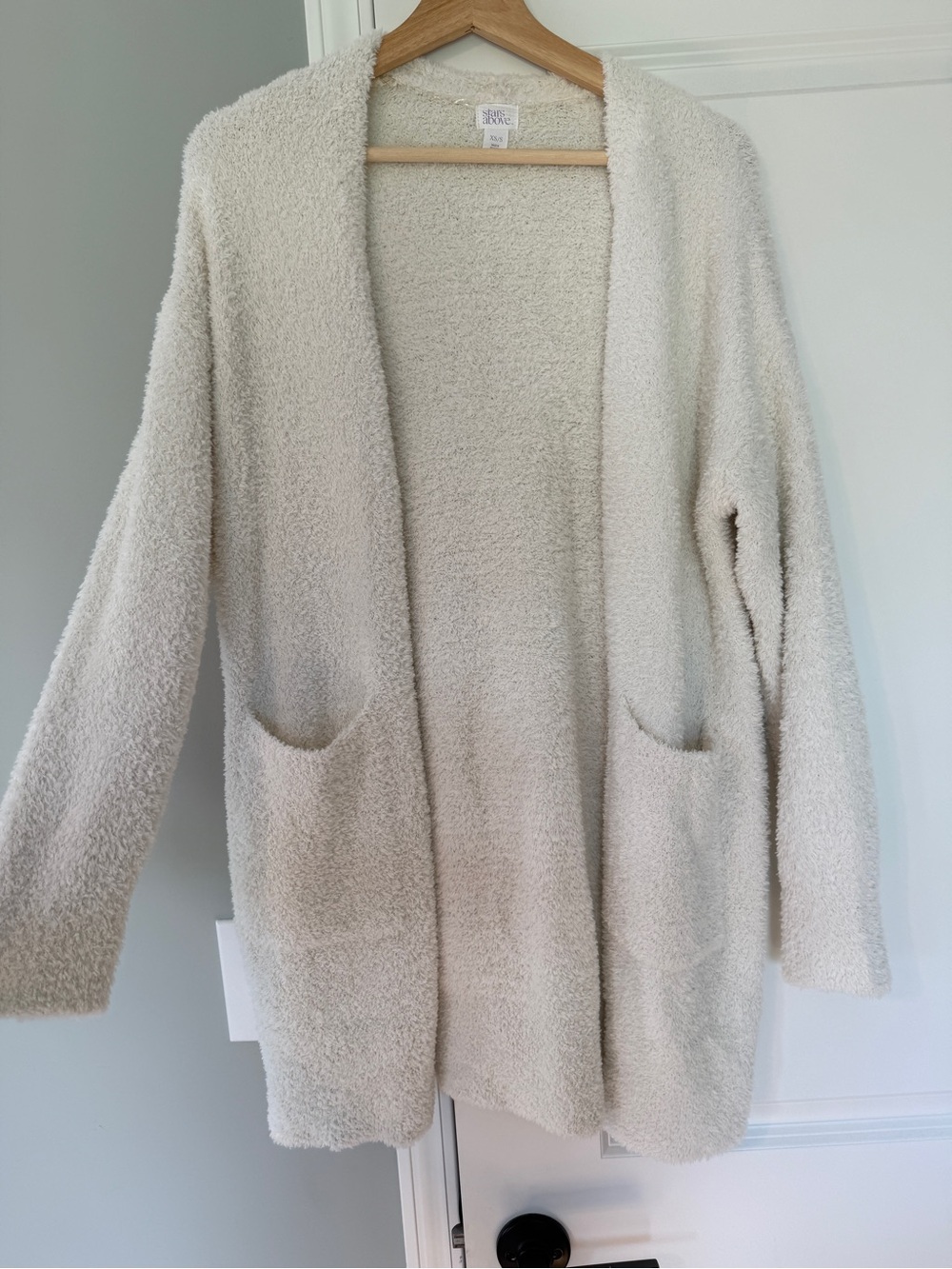 stars above Cream Bouclé Open-Front Cardigan with Pockets
